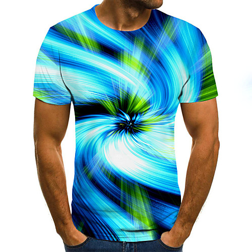 

Men's 3D Graphic Slim T-shirt Basic Daily Round Neck Blue / Short Sleeve