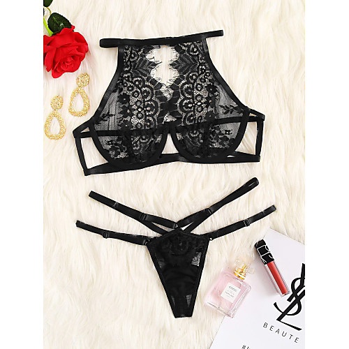 

Normal Polyester Bras & Panties Sets Sexy Color Block Date Seperate Bodies