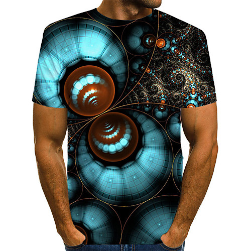 

Men's Plus Size 3D Graphic Pleated Print T-shirt Street chic Exaggerated Daily Going out Round Neck Rainbow / Short Sleeve / Letter