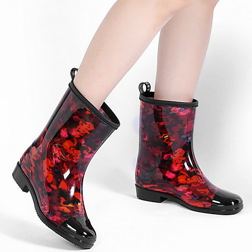 

Women's Boots Rain Boots Low Heel Round Toe PU Fall & Winter Black / Leopard / Dusty Rose