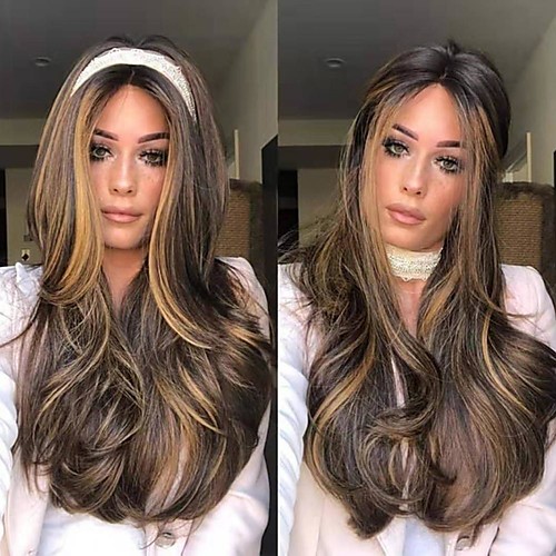 

Synthetic Wig kinky Straight Middle Part Wig Long Dark Brown / Dark Auburn Synthetic Hair 22 inch Women's Women Dark Brown