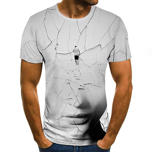 

Men's T shirt Geometric 3D Plus Size Print Short Sleeve Daily Tops Basic Streetwear White