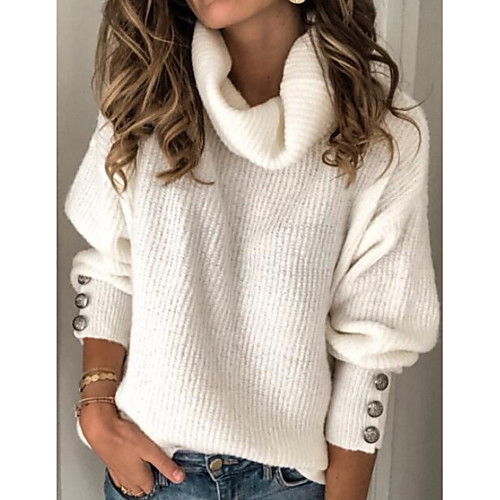 

Women's Solid Colored Long Sleeve Pullover Sweater Jumper, Turtleneck White / Blue / Red S / M / L