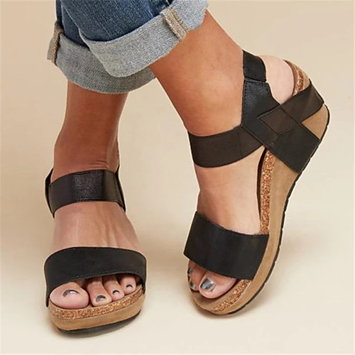 

Women's Sandals Wedge Sandals Spring & Summer Wedge Heel Peep Toe Daily PU Almond / Black / Khaki