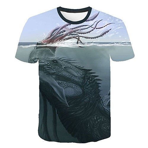 

Men's 3D Print T-shirt Daily Round Neck Navy Blue / Short Sleeve