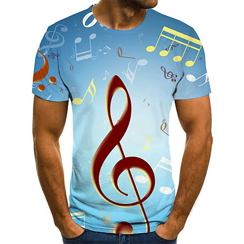 

Men's Geometric Graphic Print T-shirt Daily Round Neck Light Blue / Summer / Short Sleeve