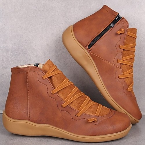

Women's Boots Comfort Shoes Flat Heel Round Toe PU Booties / Ankle Boots Casual Walking Shoes Fall / Winter Black / Brown / Green