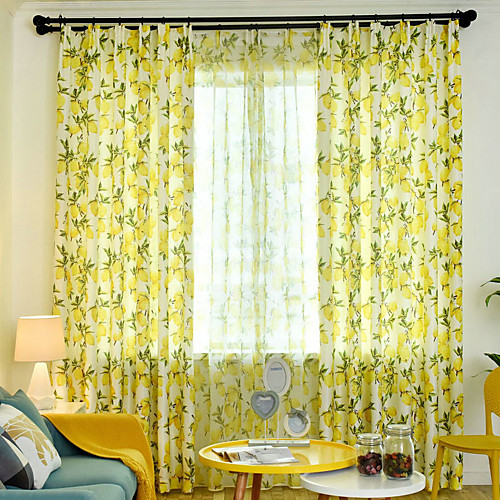 

Modern Printed Curtains for Living Room Bedroom Plants Leaves Two Panels Lemon Yellow