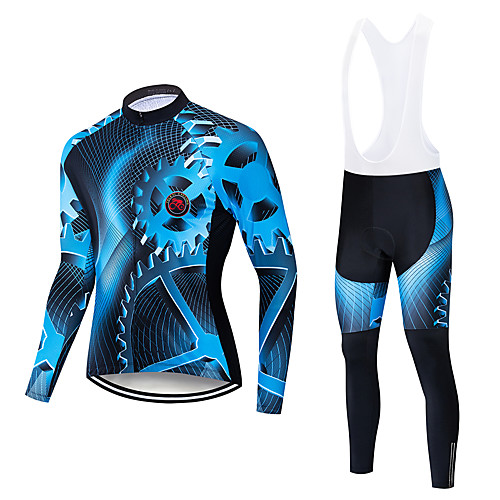 

Men's Long Sleeve Cycling Jersey with Bib Tights Winter Polyester Sky BlueWhite Black / Blue Bike Padded Shorts / Chamois Clothing Suit Thermal / Warm Windproof Quick Dry Sports Solid Color Mountain