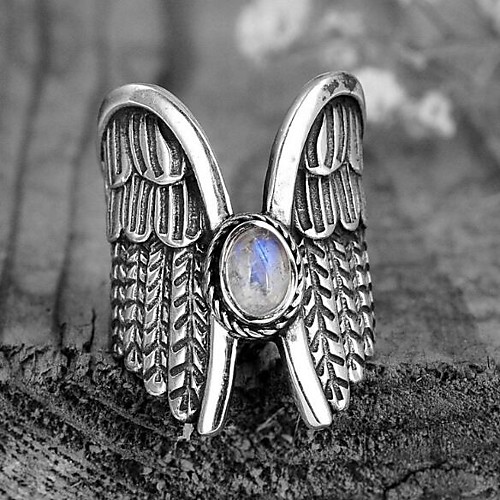 

Band Ring Moonstone Vintage Style Silver Copper Silver Plated Wings Precious Vintage Fashion 1pc 9 10 / Women's / Men's / Statement Ring