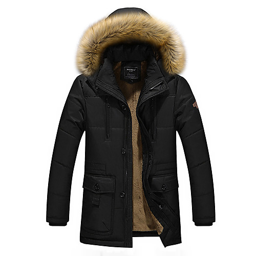 

Men's Padded Parka Plus Size Solid Colored Polyester Black / Khaki / Royal Blue M / L / XL