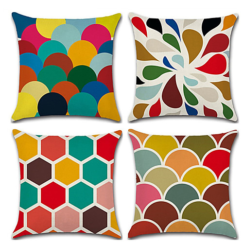 

Set of 4 Linen Pillow Cover, Spots & Checks Geometric Pattern Chic & Modern Fashion Throw Pillow