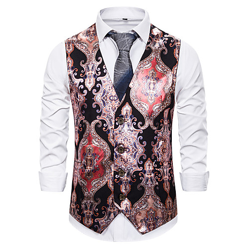 

White / Blue / Red Geometric Regular Fit Polyester Men's Suit - V Neck