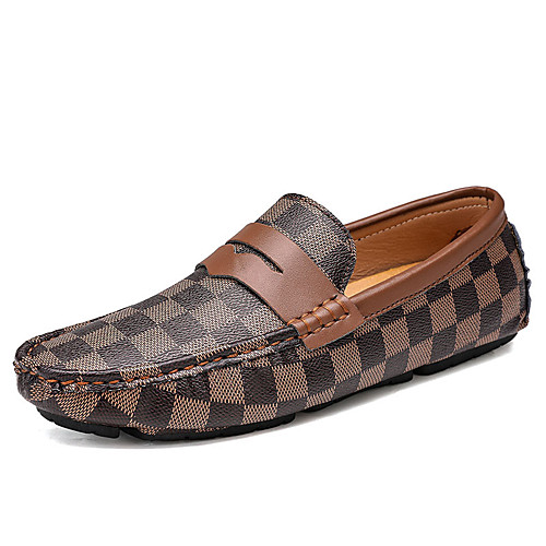 

Men's Moccasin Fall Casual Daily Loafers & Slip-Ons Walking Shoes PU Wear Proof Brown / Gray