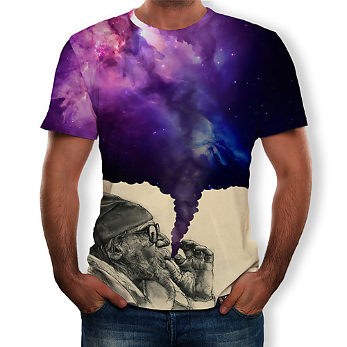 

Men's Plus Size Color Block 3D Print T-shirt Street chic Exaggerated Daily Holiday Round Neck Purple / Summer / Short Sleeve
