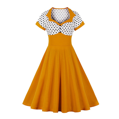 

Audrey Hepburn Dresses 1950s Vintage Inspired Vacation Dress Dress A-Line Dress Tea Dress Rockabilly Women's Spandex Cotton Costume Yellow / Orange / Green Vintage Cosplay Daily Wear
