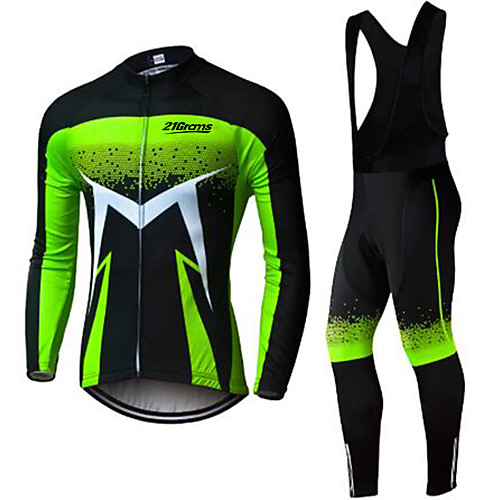 

Men's Long Sleeve Cycling Jersey with Bib Tights Summer Spandex Polyester Green / Black Black / Yellow Burgundy Solid Color Funny Bike Clothing Suit UV Resistant Quick Dry Back Pocket Sports Patterned