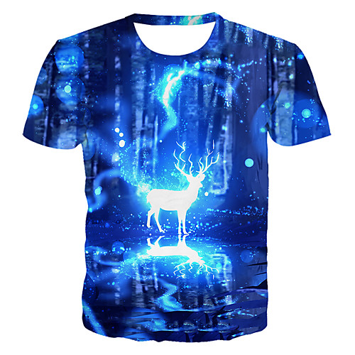 

Men's T shirt Graphic 3D Animal Plus Size Print Short Sleeve Daily Tops Basic Exaggerated Blue