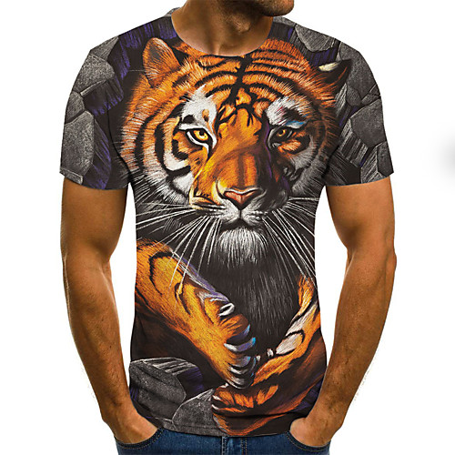 

Men's Plus Size 3D Graphic Print T-shirt Street chic Exaggerated Daily Holiday Round Neck Light gray / Short Sleeve / Animal