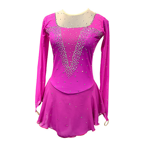 

Figure Skating Dress Women's Girls' Ice Skating Dress Fuchsia Patchwork Halo Dyeing Spandex Stretchy Training Competition Skating Wear Handmade Patchwork Classic Crystal / Rhinestone Long Sleeve Ice