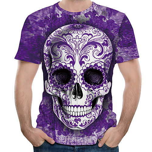 

Men's Plus Size Graphic Skull Print T-shirt Street chic Exaggerated Daily Holiday Round Neck Purple / Summer / Short Sleeve