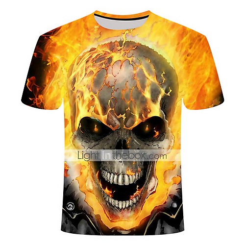 

Men's T shirt 3D Skull Plus Size Short Sleeve Daily Tops Rainbow