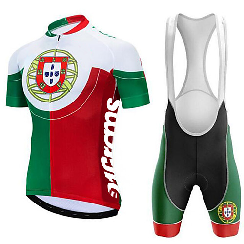 

21Grams Portugal National Flag Men's Short Sleeve Cycling Jersey with Bib Shorts - Red / White Bike Clothing Suit UV Resistant Quick Dry Sports Winter 100% Polyester Mountain Bike MTB Road Bike