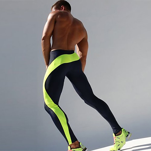 

TAUWELL Men's Leggings Running Tights Compression Pants Patchwork Elastane Sports Compression Clothing Tights Running Fitness Gym Workout Exercise Breathable Quick Dry Sweat-wicking Color Block Green