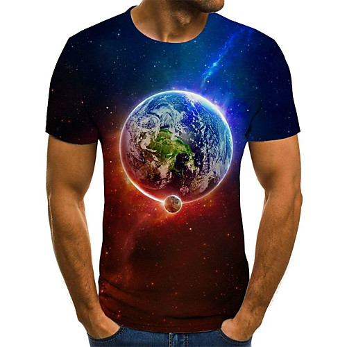 

Men's Plus Size Galaxy Color Block Print T-shirt Street chic Exaggerated Daily Holiday Round Neck Red / Short Sleeve