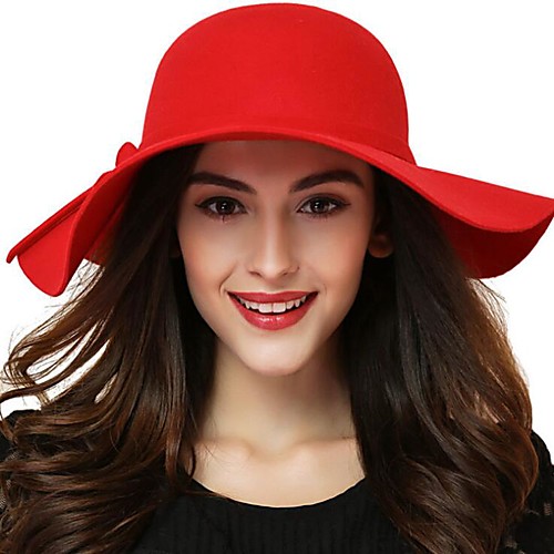 

Women's Basic Cute Cotton Sheepskin Bowler / Cloche Hat Sun Hat-Solid Colored All Seasons Black Wine Red
