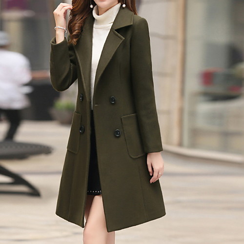 

Women's Solid Colored Spring & Fall Notch lapel collar Coat Long Daily Long Sleeve Polyester Coat Tops Army Green
