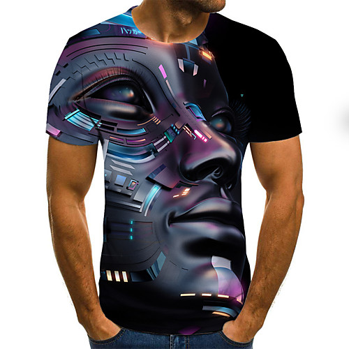 

Men's Plus Size 3D Graphic Print T-shirt Basic Daily Going out Round Neck Black / Short Sleeve