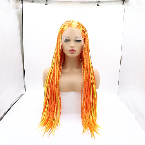 

Synthetic Lace Front Wig Plaited Braid Lace Front Wig Blonde Medium Length Yellow Synthetic Hair 26 inch Women's Women Faux Locs Wig Blonde Sylvia