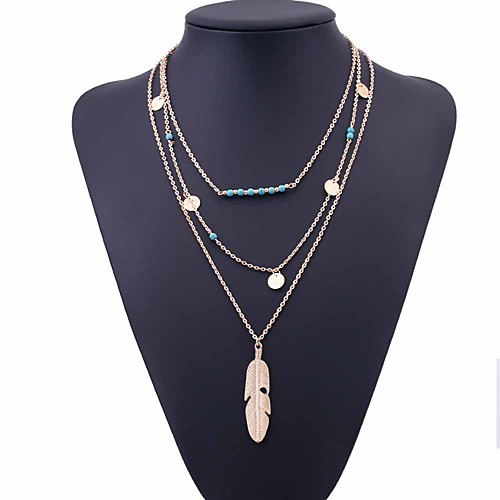 

Women's Turquoise Layered Necklace Layered Cross Feather Ladies Simple Vintage Party Alloy Gold Silver 45 cm Necklace Jewelry 1pc For Birthday Gift Holiday