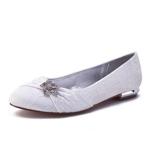 

Women's Wedding Shoes Flat Heel Round Toe Wedding Flats Classic Sweet Wedding Party & Evening Lace Rhinestone Solid Colored White Champagne Ivory