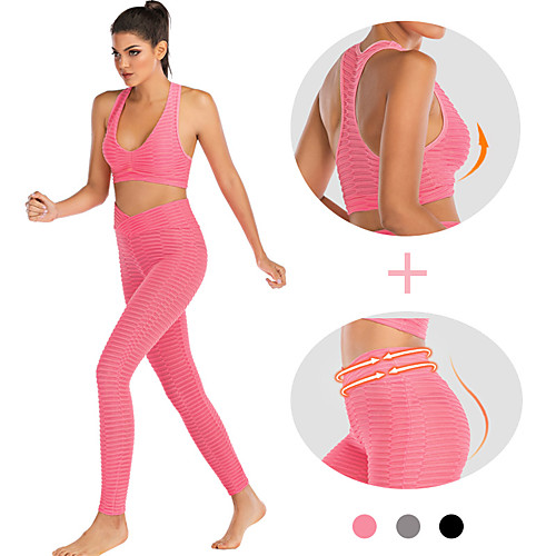 

Women's Yoga Suit 2-Piece Black Fuchsia Pink Fitness Gym Workout Running High Waist Leggings Bra Top Sport Activewear Tummy Control Butt Lift Push Up High Elasticity Skinny