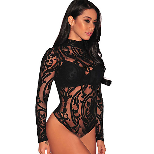 

Women's Lace Sexy Teddy Nightwear Solid Colored Black S M L
