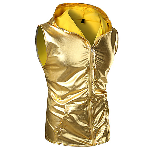 

Men's Club / Birthday Sexy / Punk & Gothic Spring & Summer / Fall & Winter Short Vest, Solid Colored Hooded Sleeveless Polyester / Spandex Gold / Silver / Royal Blue