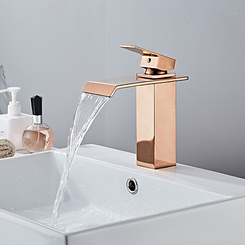 

Bathroom Sink Faucet - Waterfall Rose Gold Centerset Single Handle One HoleBath Taps