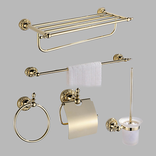 

Bathroom Accessory Set Antique Brass 5pcs - Hotel bath Toilet Paper Holders / tower bar / tower ring