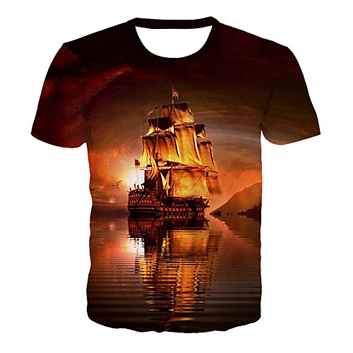 

Men's Plus Size Geometric 3D Print T-shirt Basic Exaggerated Daily Club Round Neck Orange / Summer / Short Sleeve