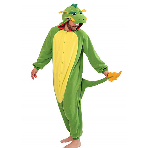 

Adults' Kigurumi Pajamas Dragon Onesie Pajamas Flannel Fabric Green Cosplay For Men and Women Animal Sleepwear Cartoon Festival / Holiday Costumes