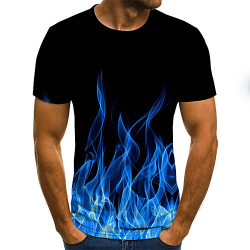 

Men's T shirt Flame Print Short Sleeve Holiday Tops Streetwear Punk & Gothic Blue Purple Red