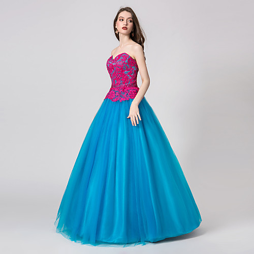 

Ball Gown Color Block Prom Formal Evening Dress Sweetheart Neckline Sleeveless Floor Length Tulle with Crystals Pattern / Print 2021