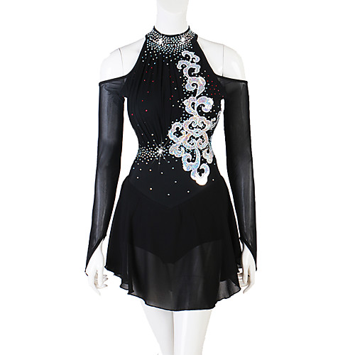 

Figure Skating Dress Women's Girls' Ice Skating Dress Black Patchwork Stretch Yarn High Elasticity Competition Skating Wear Crystal / Rhinestone Figure Skating