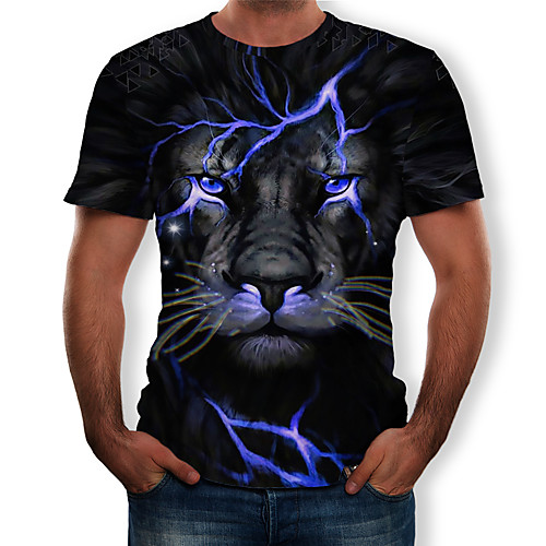 

Men's Plus Size 3D Graphic Pleated Print T-shirt Street chic Exaggerated Daily Going out Round Neck Blue / Summer / Short Sleeve / Animal