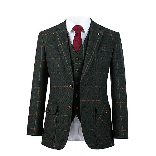 

Forest green windownpane tweed wool custom suit