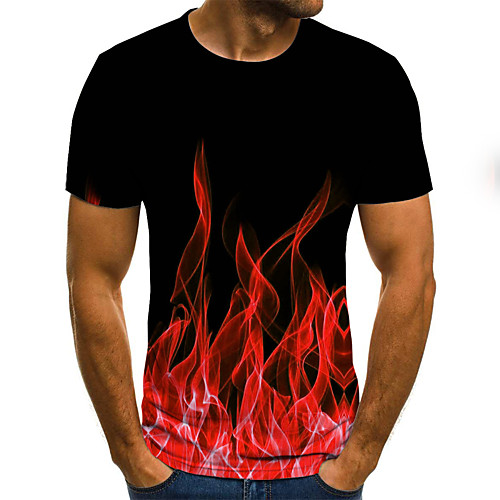 

Men's Plus Size Graphic Flame Print T-shirt Street chic Exaggerated Daily Holiday Round Neck Blue / Purple / Red / Yellow / Green / Summer / Short Sleeve