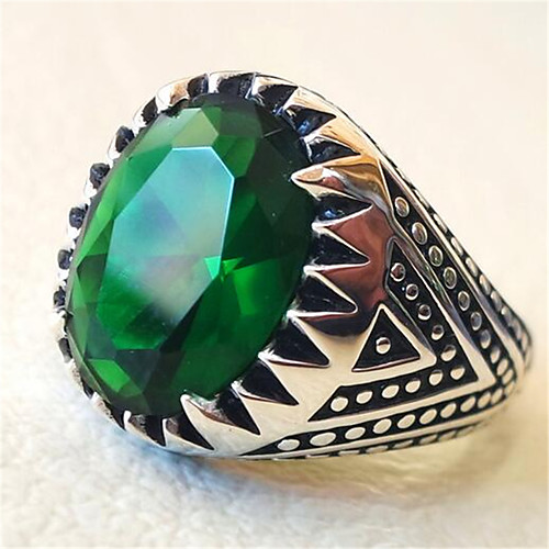 

Band Ring Vintage Style Green Copper Silver Plated Glass Precious Vintage Fashion 1pc 9 10 / Men's
