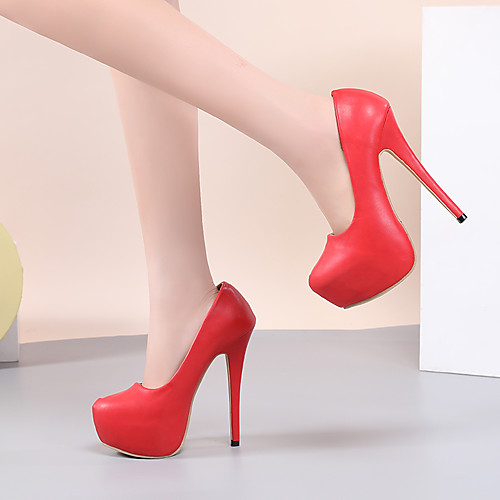

Women's Heels Spring & Fall / Spring & Summer Stiletto Heel Round Toe Business Vintage Party & Evening Office & Career Solid Colored PU White / Black / Red